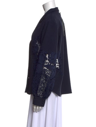 Lela Rose V-Neck Long Sleeve Blouse