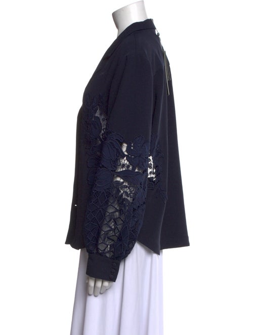 Lela Rose V-Neck Long Sleeve Blouse