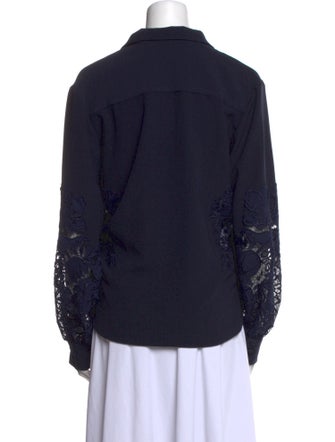 Lela Rose V-Neck Long Sleeve Blouse