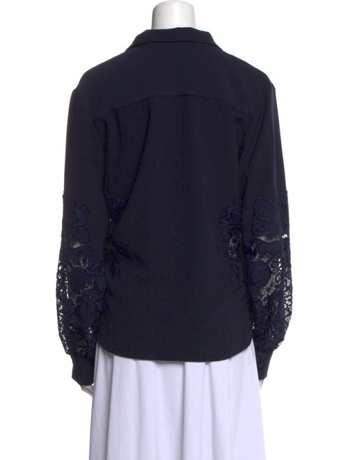 Lela Rose V-Neck Long Sleeve Blouse