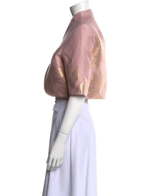 Lela Rose Printed Open Front Crop Top