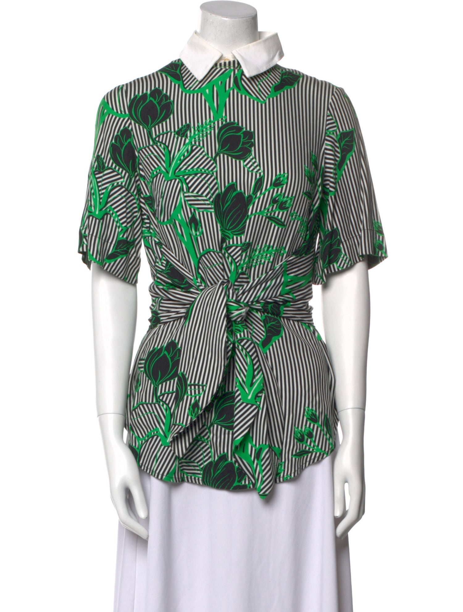 Lela Rose Printed Short Sleeve Button-Up Top