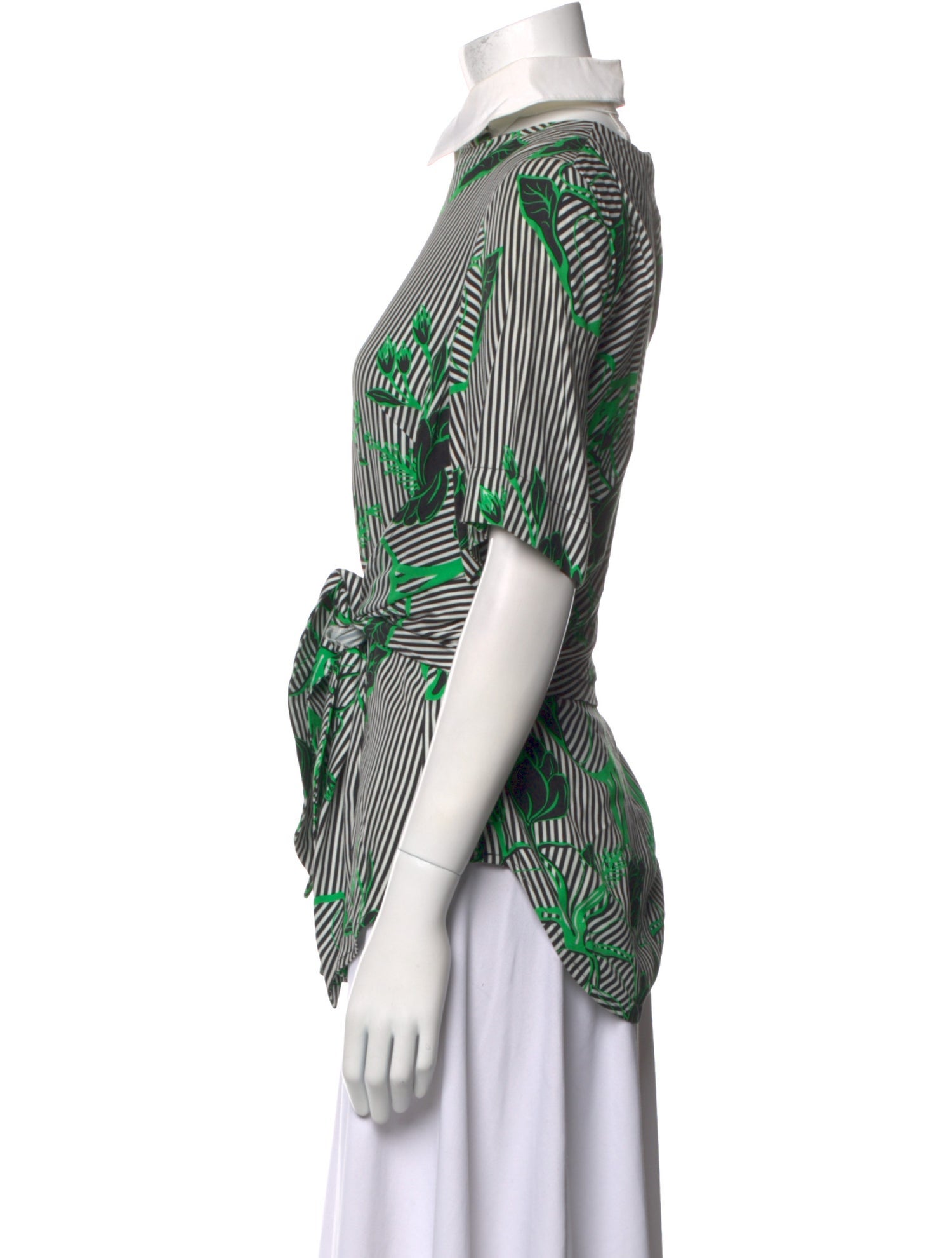 Lela Rose Printed Short Sleeve Button-Up Top