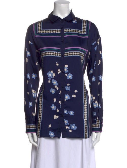 Lela Rose Printed Long Sleeve Button-Up Top