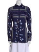 Lela Rose Printed Long Sleeve Button-Up Top
