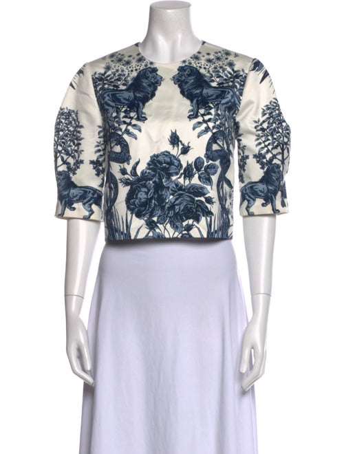 Lela Rose Floral Print V-Neck Crop Top