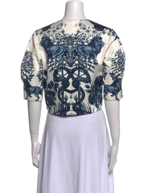 Lela Rose Floral Print V-Neck Crop Top