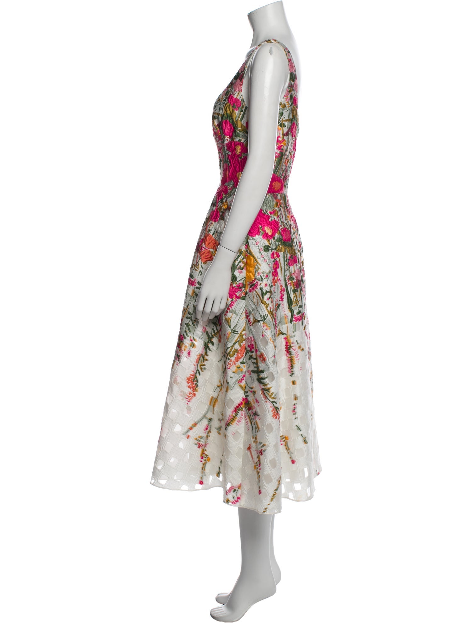 Lela Rose Floral Print Midi Length Dress