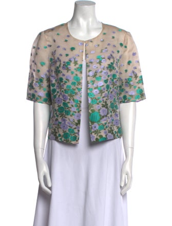 Lela Rose Silk Floral Print Crop Top