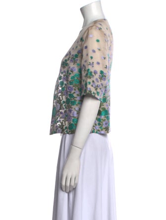 Lela Rose Silk Floral Print Crop Top