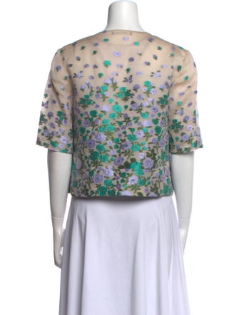 Lela Rose Silk Floral Print Crop Top