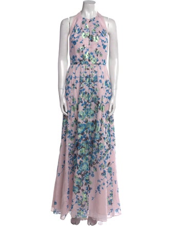 Lela Rose Floral Print Long Dress