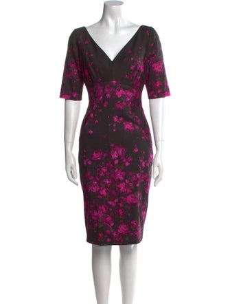 Lela Rose Floral Print Midi Length Dress
