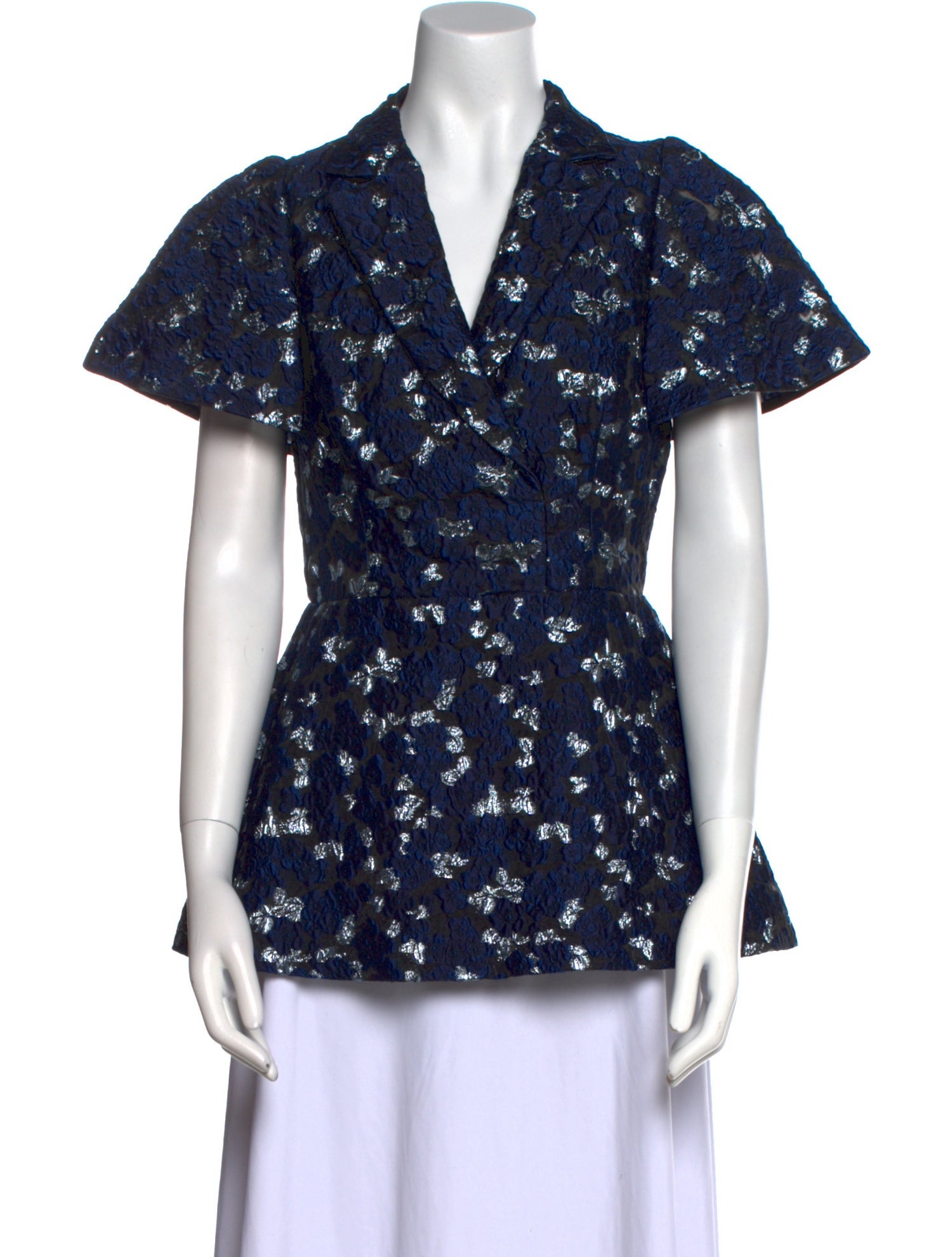 Lela Rose Floral Print V-Neck Polo