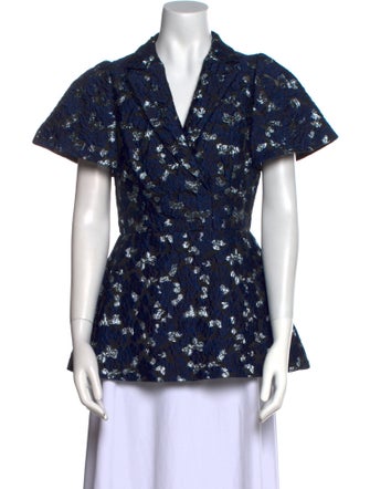 Lela Rose Floral Print V-Neck Polo