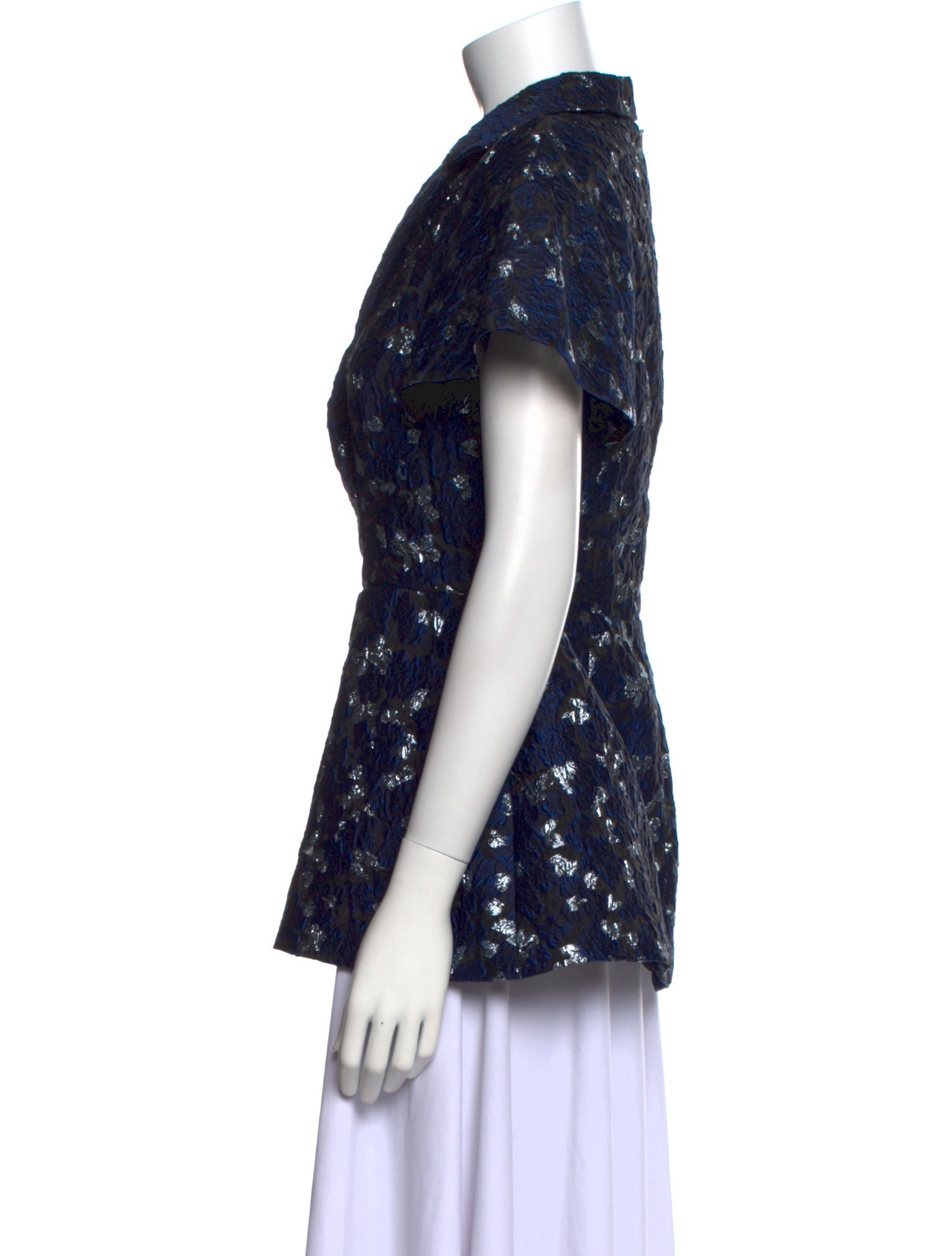 Lela Rose Floral Print V-Neck Polo