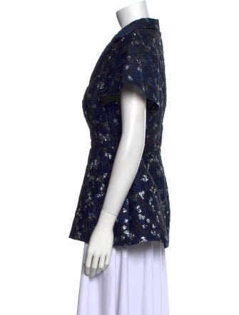 Lela Rose Floral Print V-Neck Polo