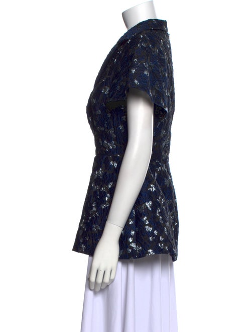 Lela Rose Floral Print V-Neck Polo