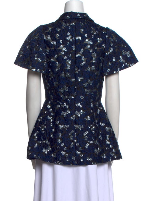 Lela Rose Floral Print V-Neck Polo
