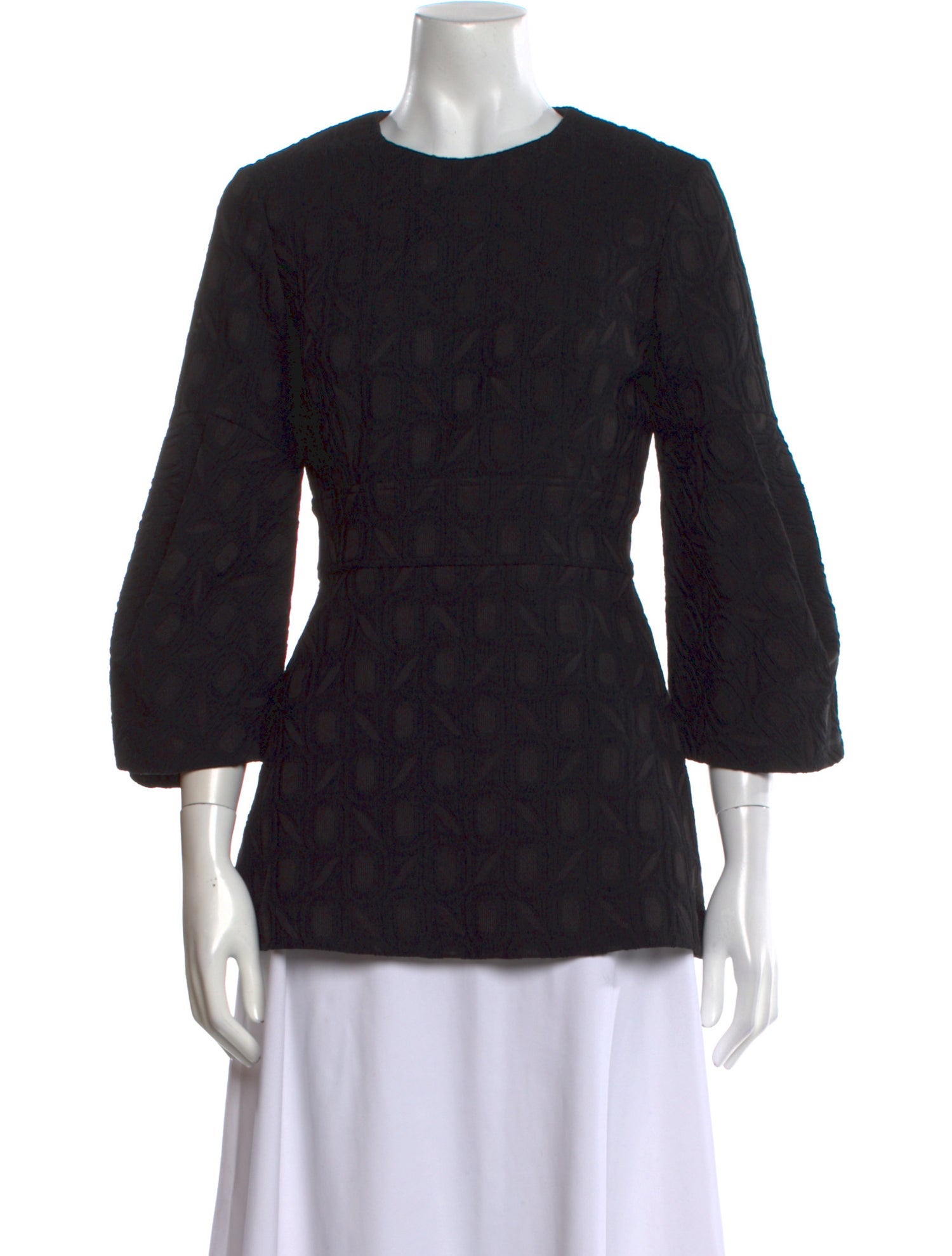 Lela Rose Lace Pattern Crew Neck Blouse