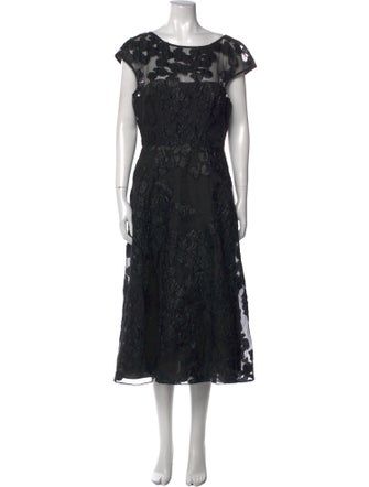 Lela Rose Lace Pattern Midi Length Dress