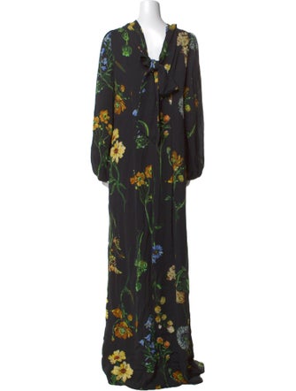 Lela Rose Floral Print Long Dress