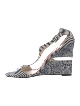 Lela Rose Satin Printed T-Strap Sandals