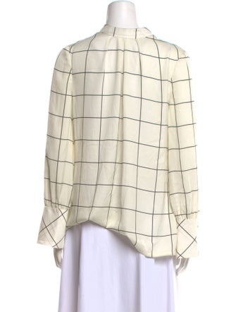 Lela Rose Plaid Print Mock Neck Button-Up Top