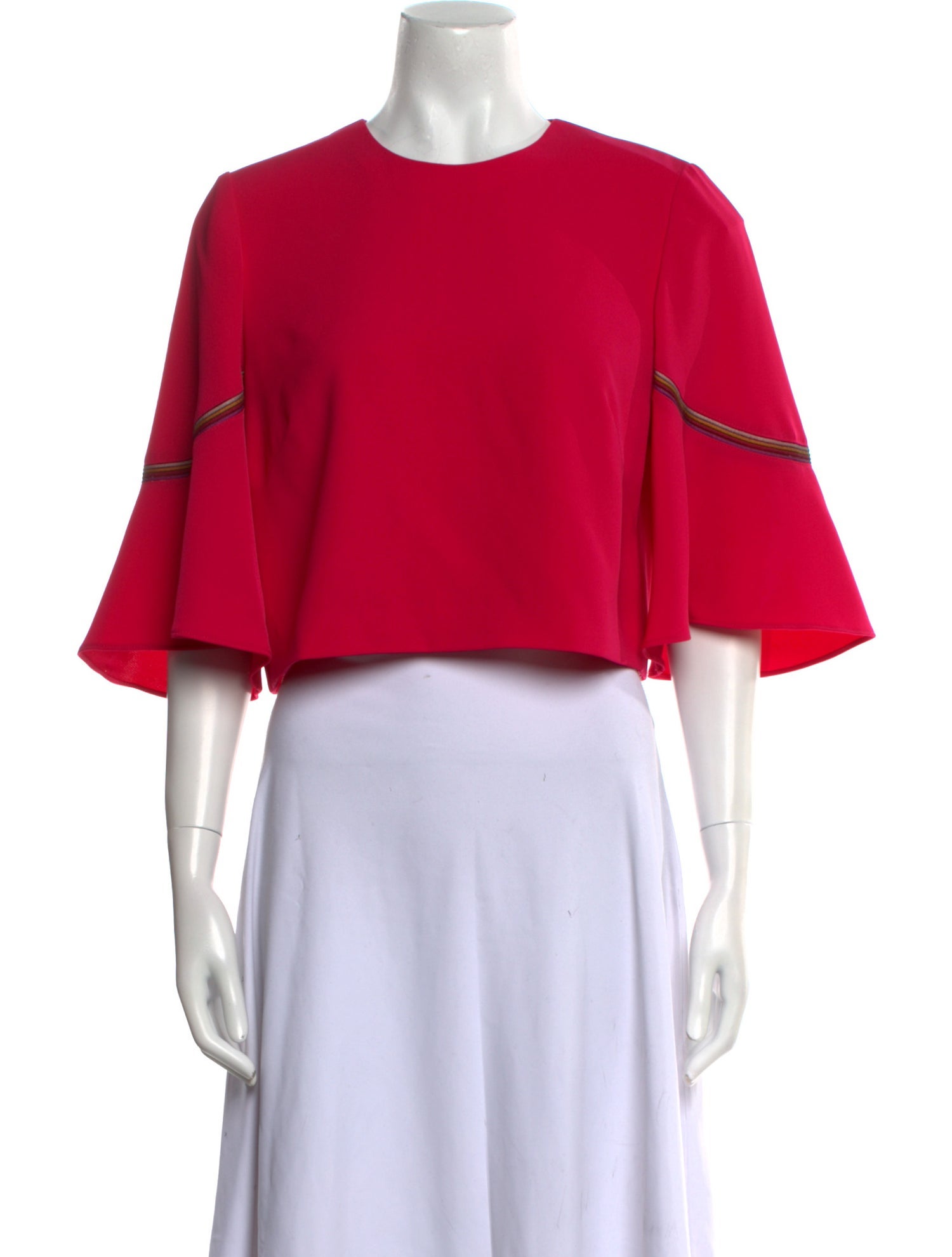 Lela Rose Crew Neck Three-Quarter Sleeve Crop Top