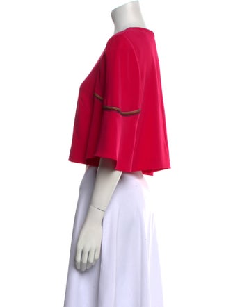 Lela Rose Crew Neck Three-Quarter Sleeve Crop Top