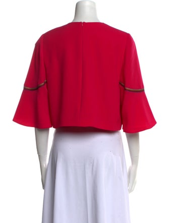 Lela Rose Crew Neck Three-Quarter Sleeve Crop Top