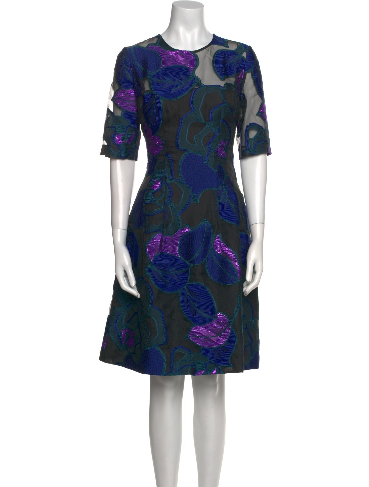 Lela Rose Floral Print Knee-Length Dress