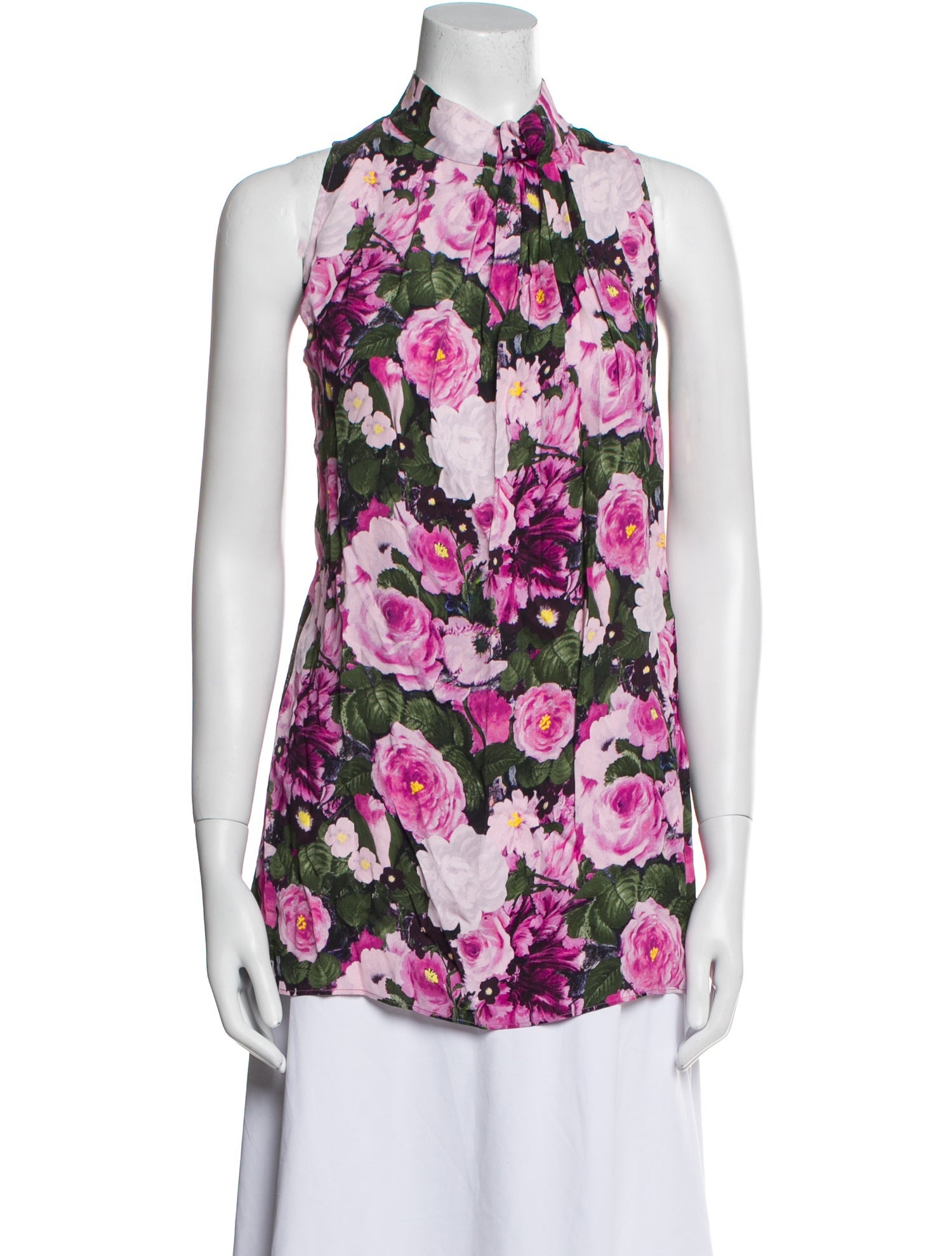 Lela Rose Floral Print Mock Neck Blouse
