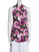 Lela Rose Floral Print Mock Neck Blouse