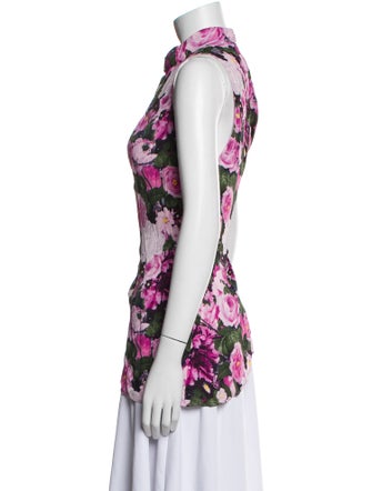 Lela Rose Floral Print Mock Neck Blouse