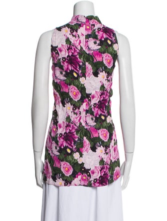 Lela Rose Floral Print Mock Neck Blouse