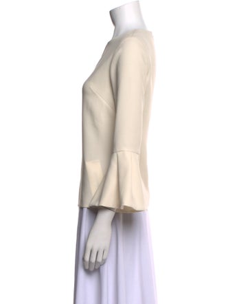 Lela Rose V-Neck Three-Quarter Sleeve Blouse