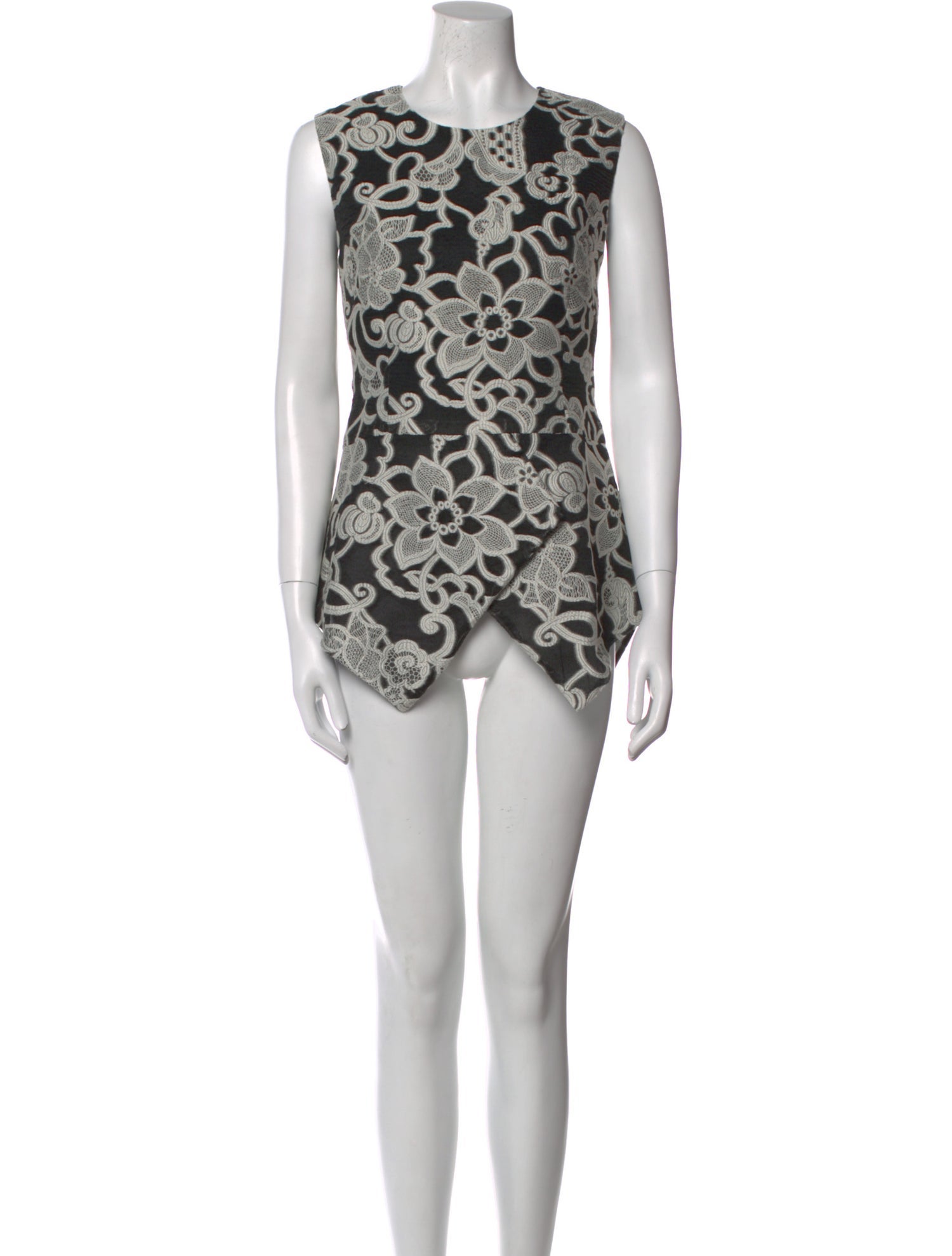 Lela Rose Floral Print Crew Neck Bodysuit