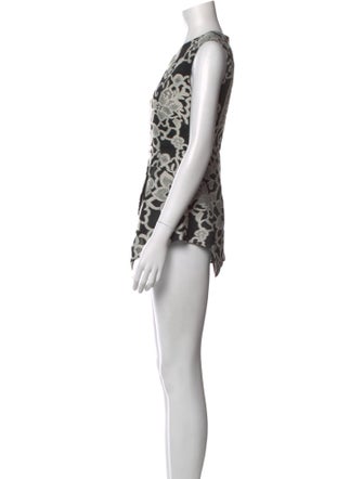 Lela Rose Floral Print Crew Neck Bodysuit