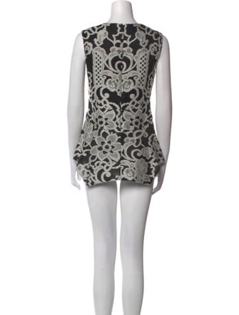 Lela Rose Floral Print Crew Neck Bodysuit