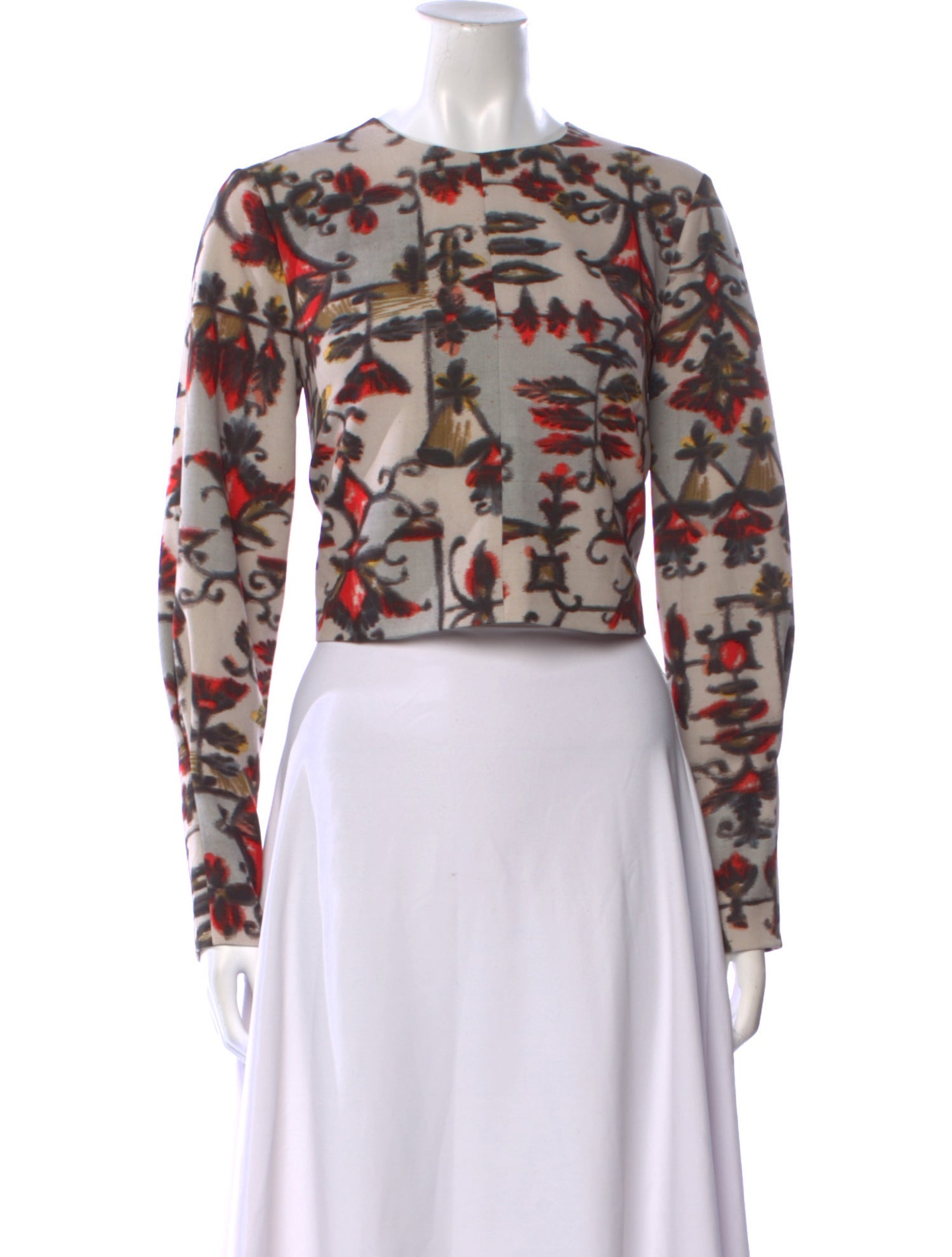 Lela Rose Floral Print Crew Neck Crop Top