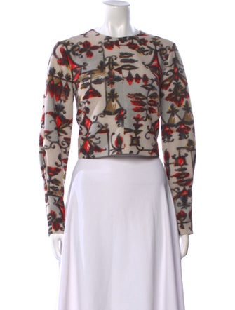 Lela Rose Floral Print Crew Neck Crop Top