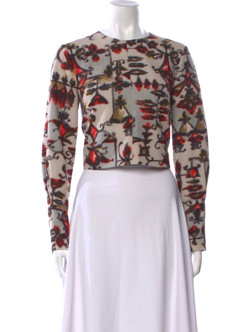 Lela Rose Floral Print Crew Neck Crop Top