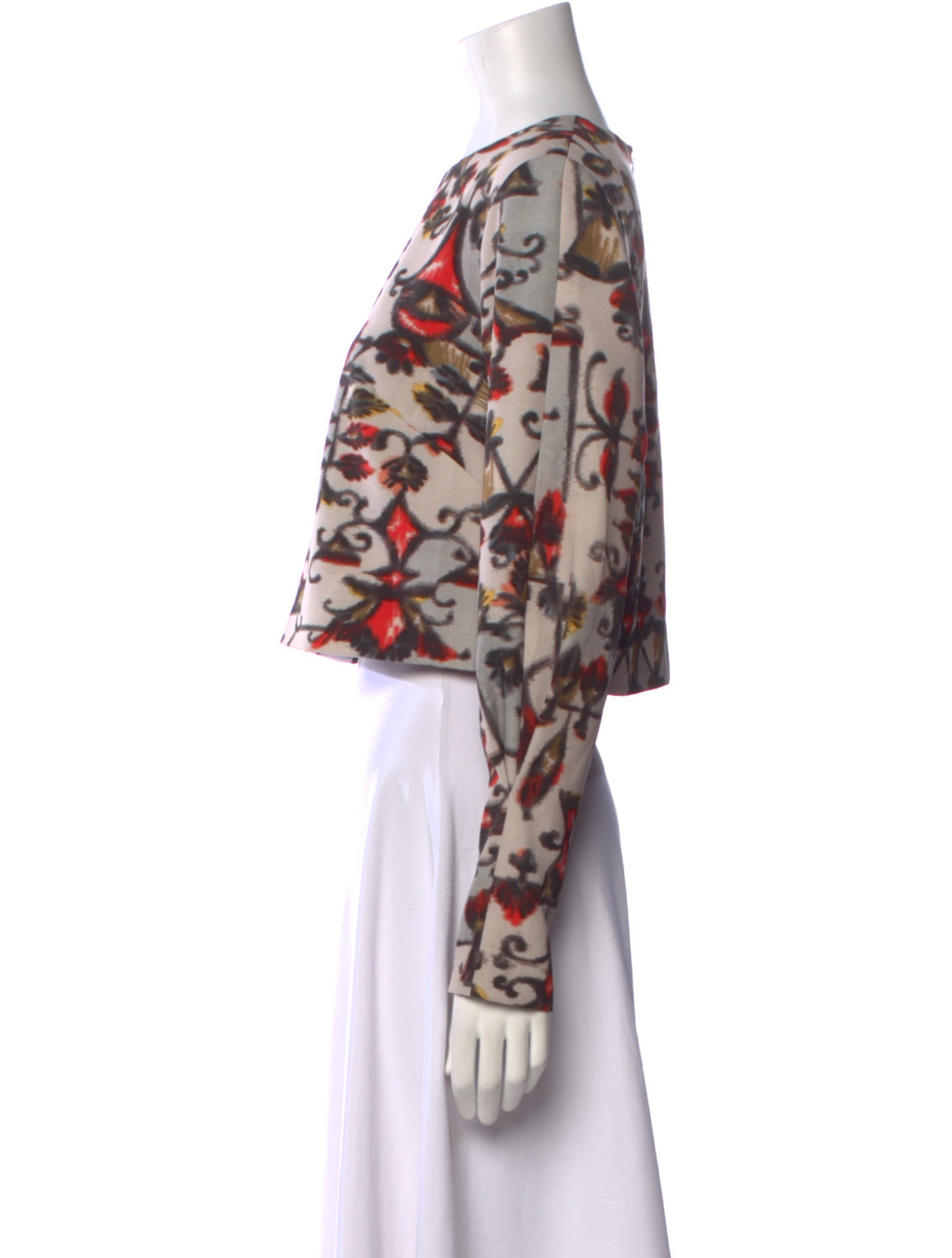 Lela Rose Floral Print Crew Neck Crop Top