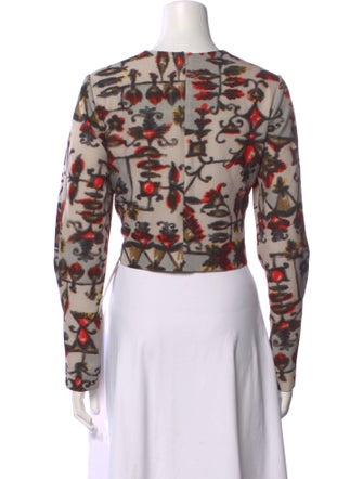 Lela Rose Floral Print Crew Neck Crop Top