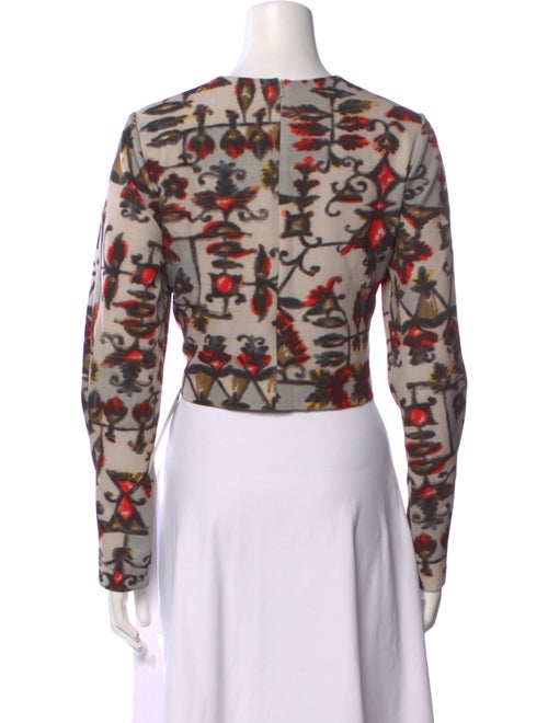 Lela Rose Floral Print Crew Neck Crop Top