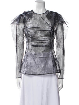 Lela Rose Floral Print Crew Neck Top