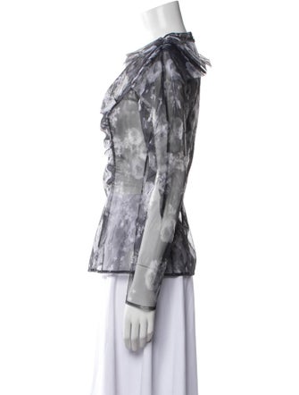 Lela Rose Floral Print Crew Neck Top