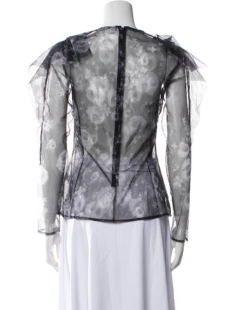 Lela Rose Floral Print Crew Neck Top