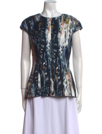 Lela Rose Printed Scoop Neck Blouse